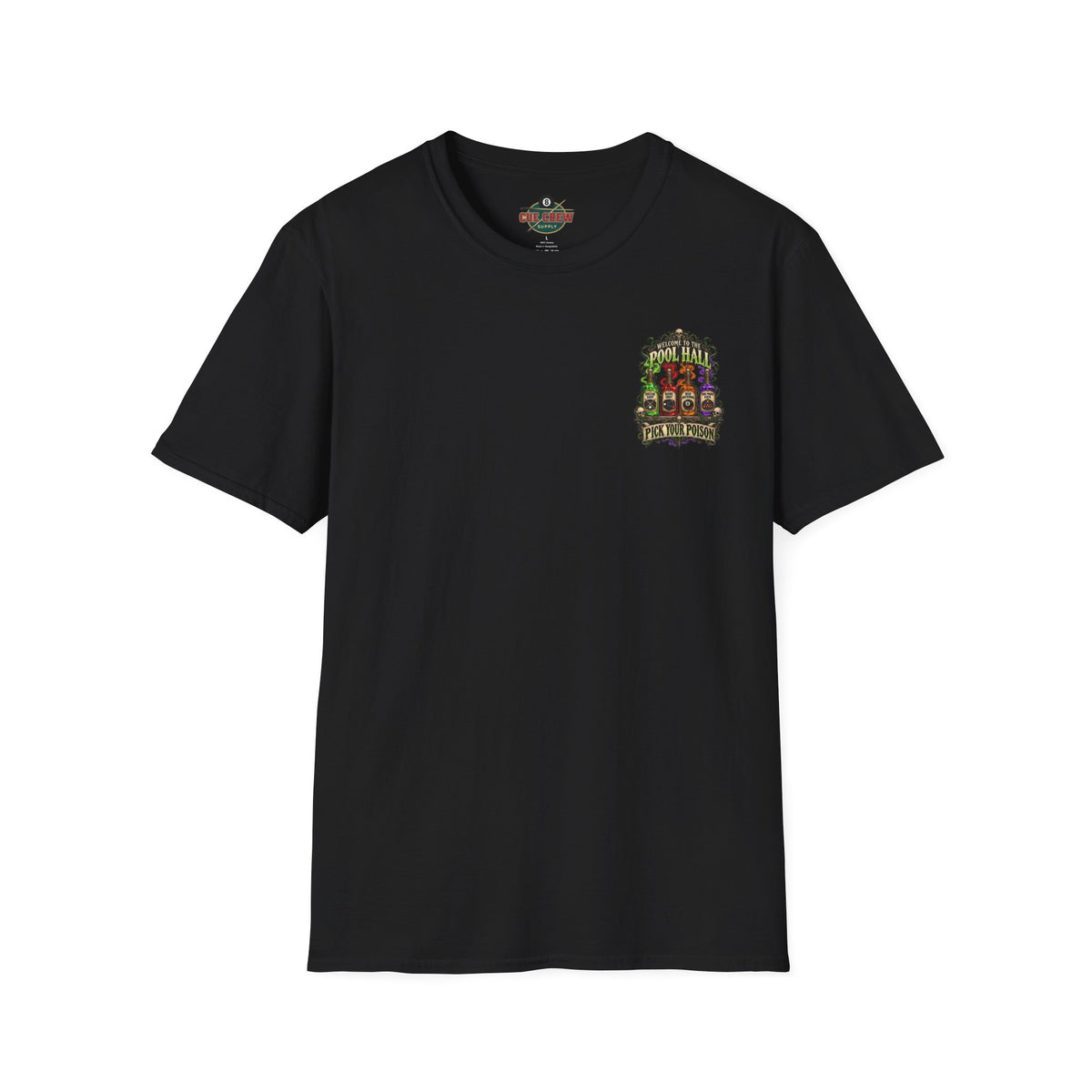 Pick Your Poison – Halloween Billiards T-Shirt – Front & Back Pool Tee | CCS-HST-003