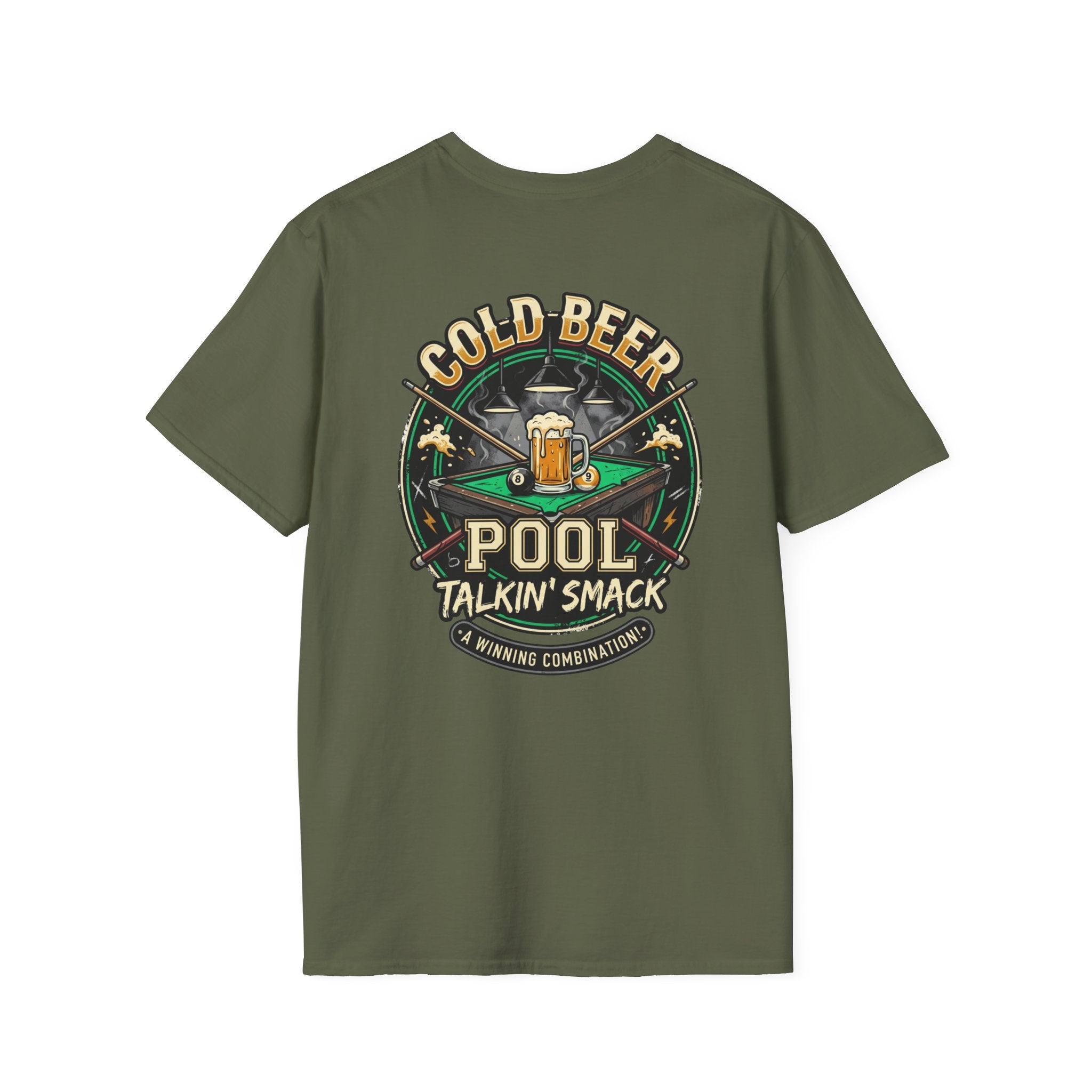 Cold Beer, Pool & Talkin' Smack Billiards T-Shirt | Funny Pool Player Graphic Tee | Front & Back Print