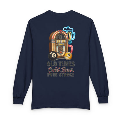 Old Tunes, Cold Beer, Pure Stroke Vintage Jukebox Billiards Long Sleeve Tee