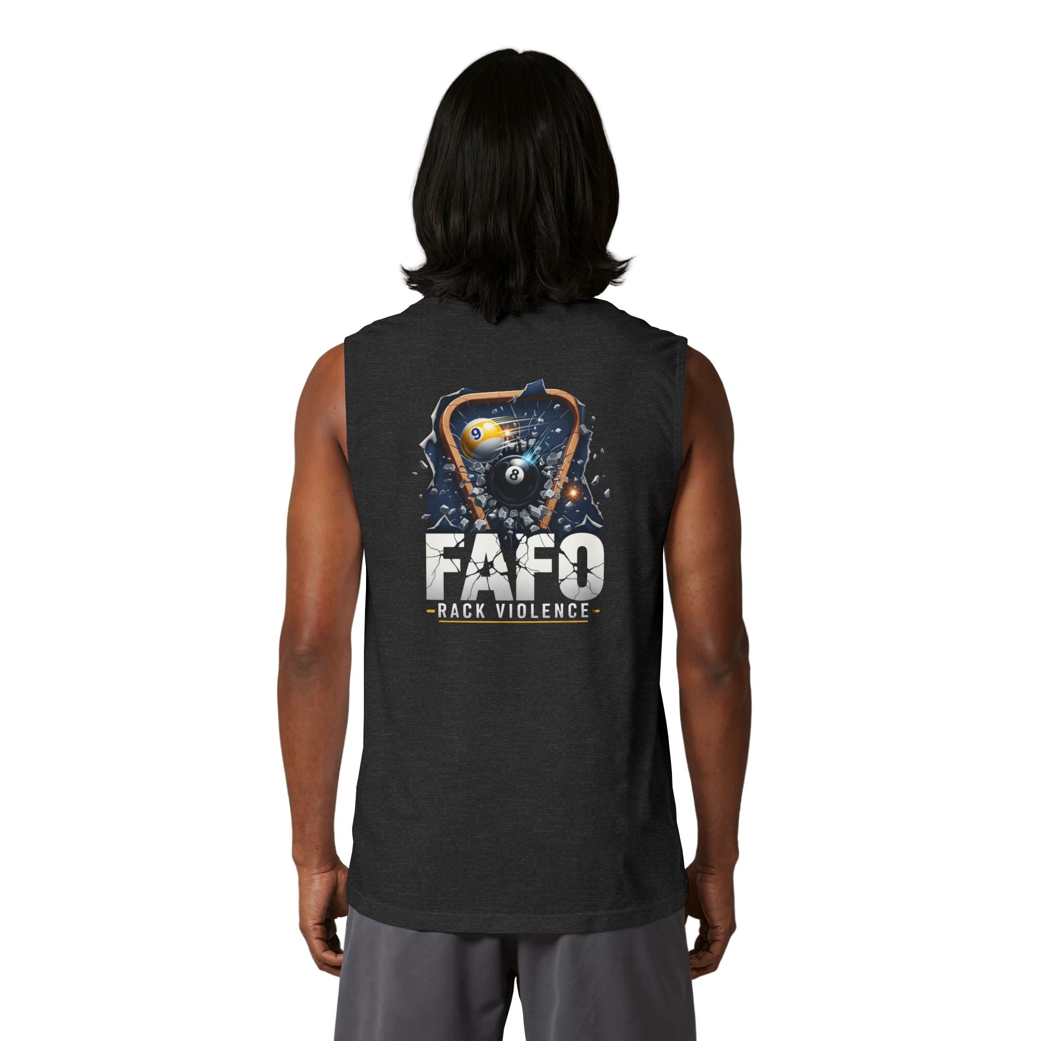 FAFO Rack Violence Billiards Muscle Tank Top | Funny Pool Player Sleeveless Gym & League Shirt | Front & Back Print