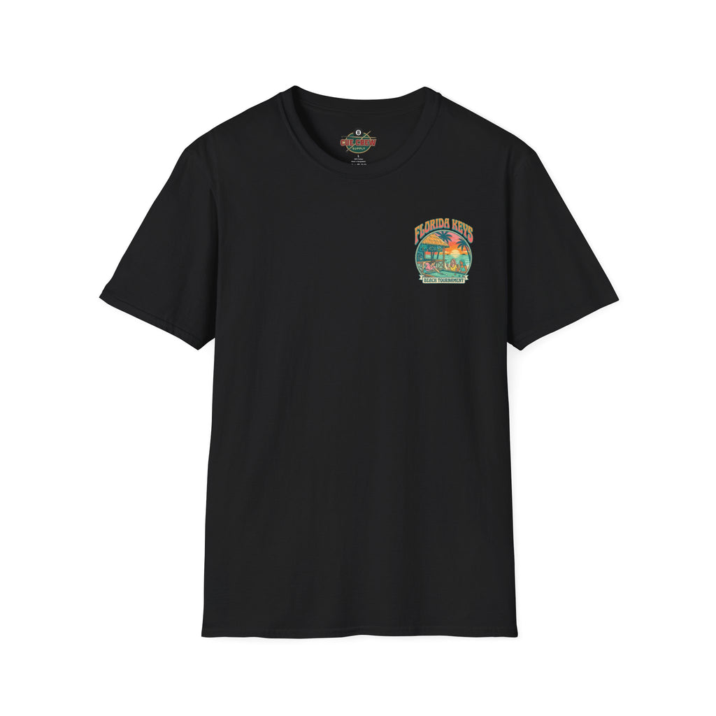 Florida Keys Beach Tournament Billiards T-Shirt – Tropical Pool Player Graphic Tee | Front & Back Print