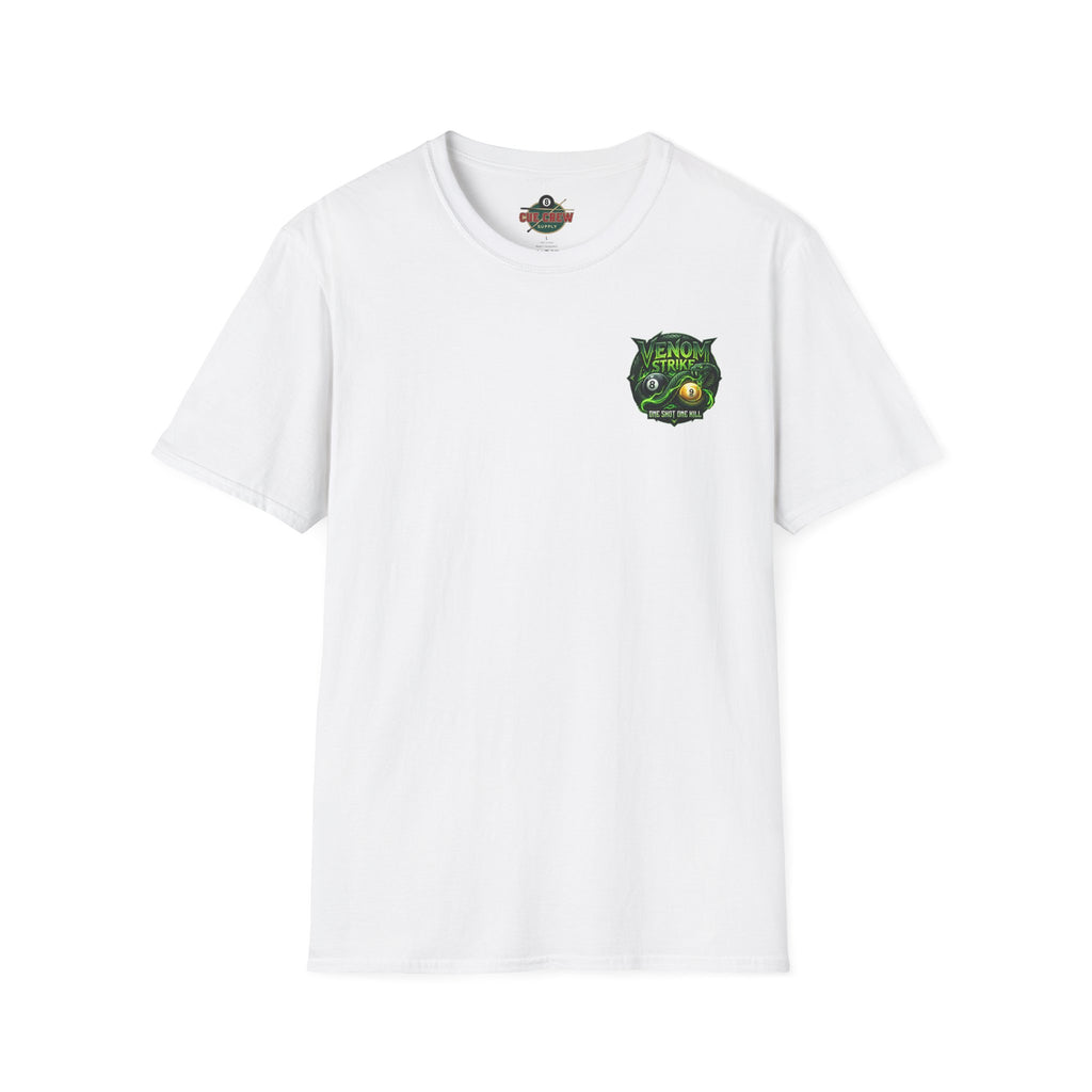 Venom Strike Snake Billiards T-Shirt | One Shot One Kill Pool Player Graphic Tee | Front & Back Print