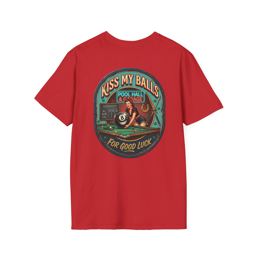 Kiss My Balls For Good Luck Pool Player T-Shirt | Funny Billiards Graphic Tee | Cue Crew Supply