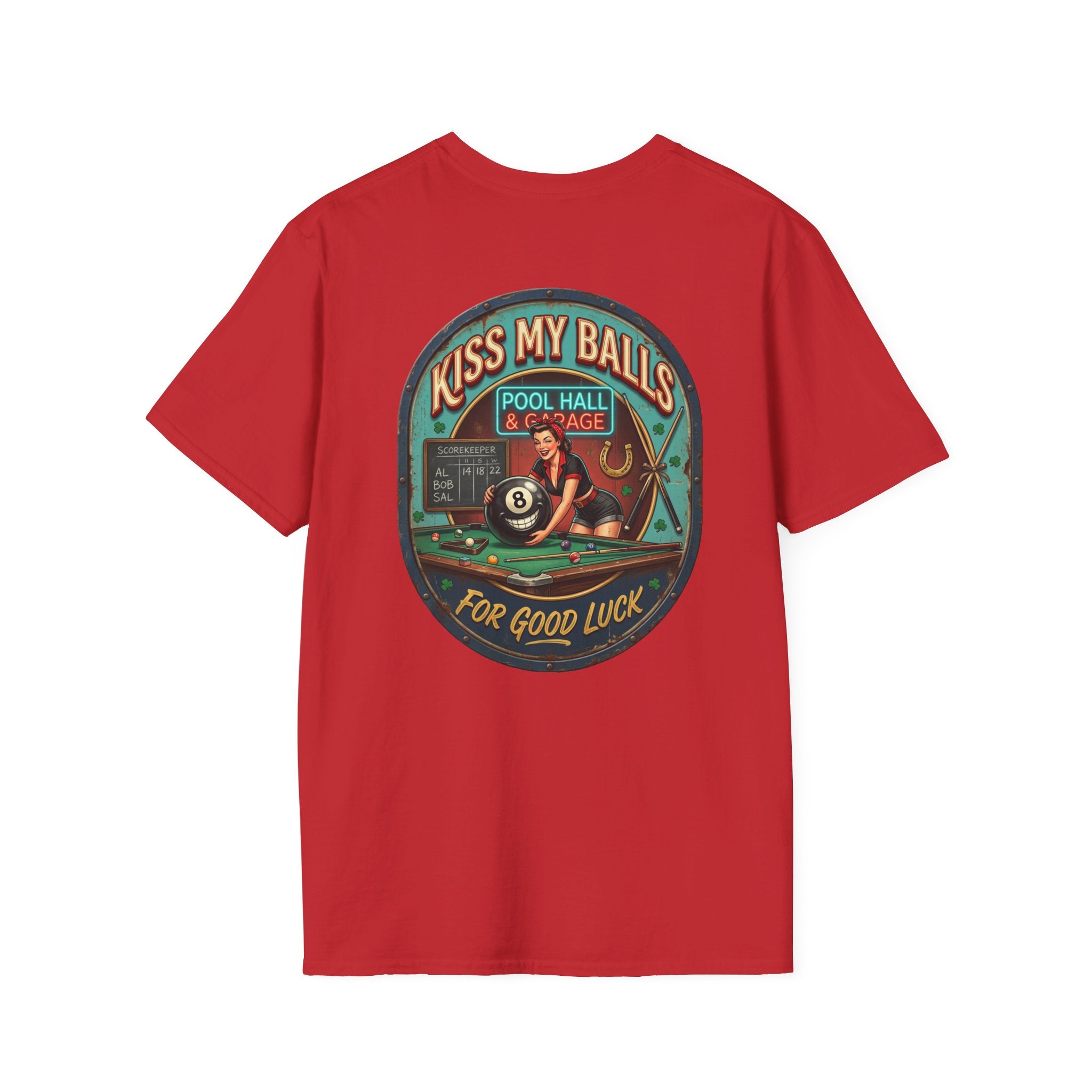 Kiss My Balls For Good Luck Pool Player T-Shirt | Funny Billiards Graphic Tee | Cue Crew Supply
