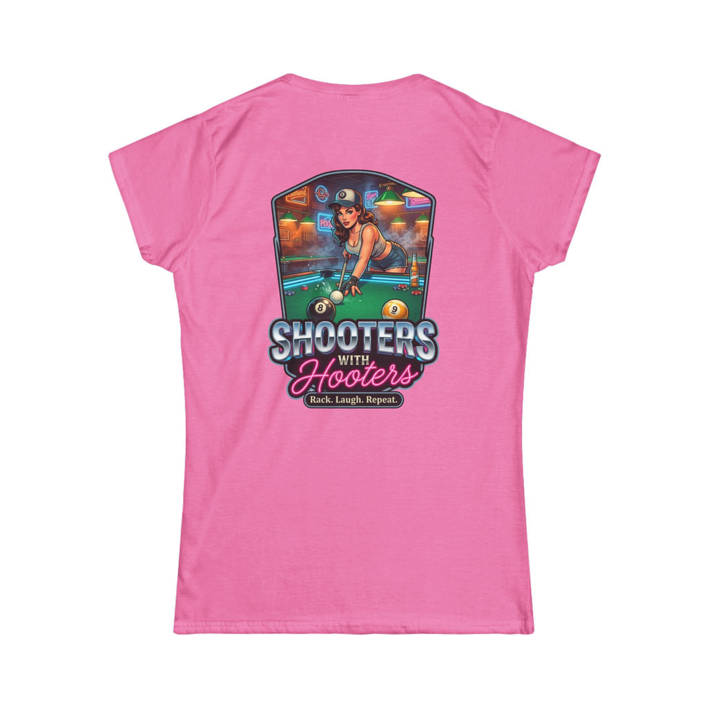 Shooters With Hooters Women's Billiards T-Shirt – Funny Pool Player Graphic Tee | Front & Back Print