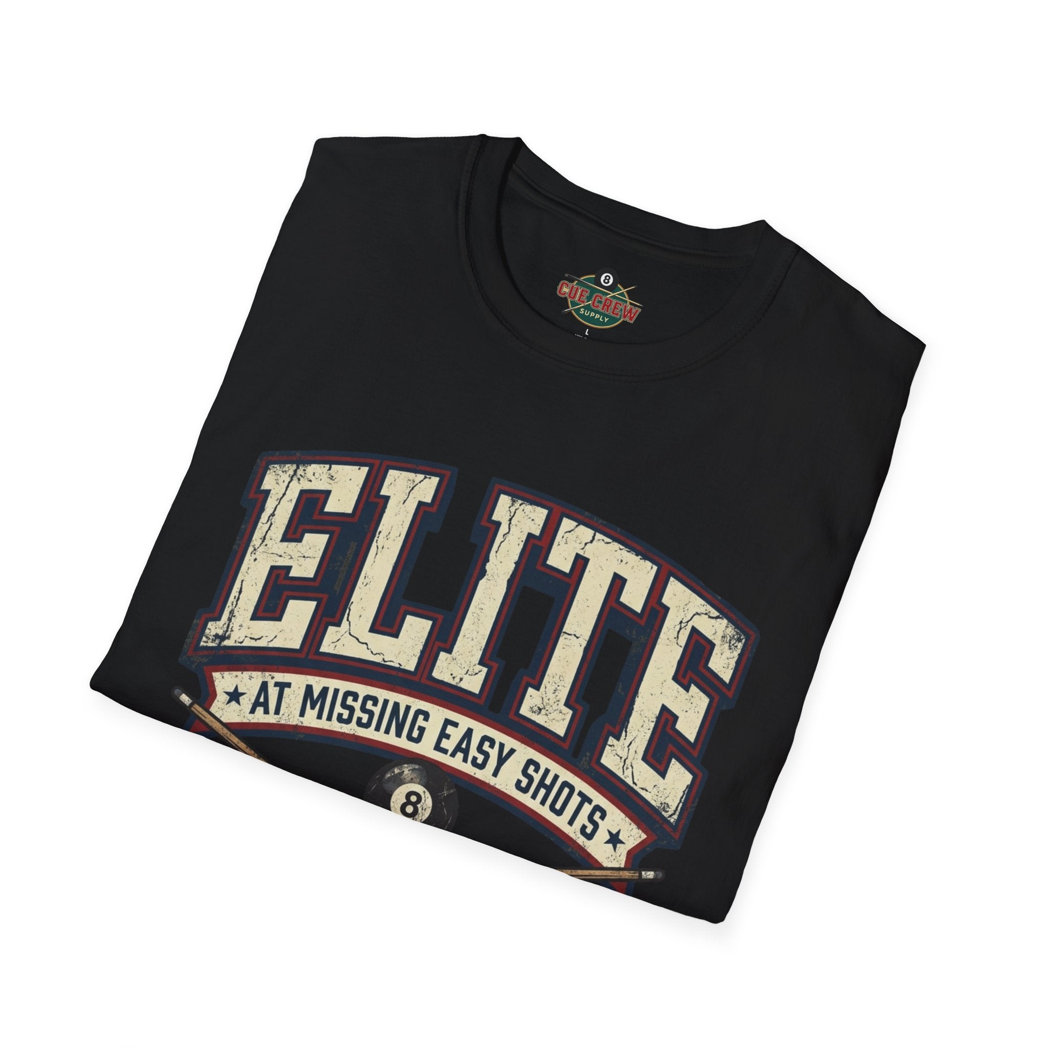 Elite at Missing Easy Shots V2 Funny Billiards T-Shirt | Vintage 8 Ball Pool Player Graphic Unisex Tee