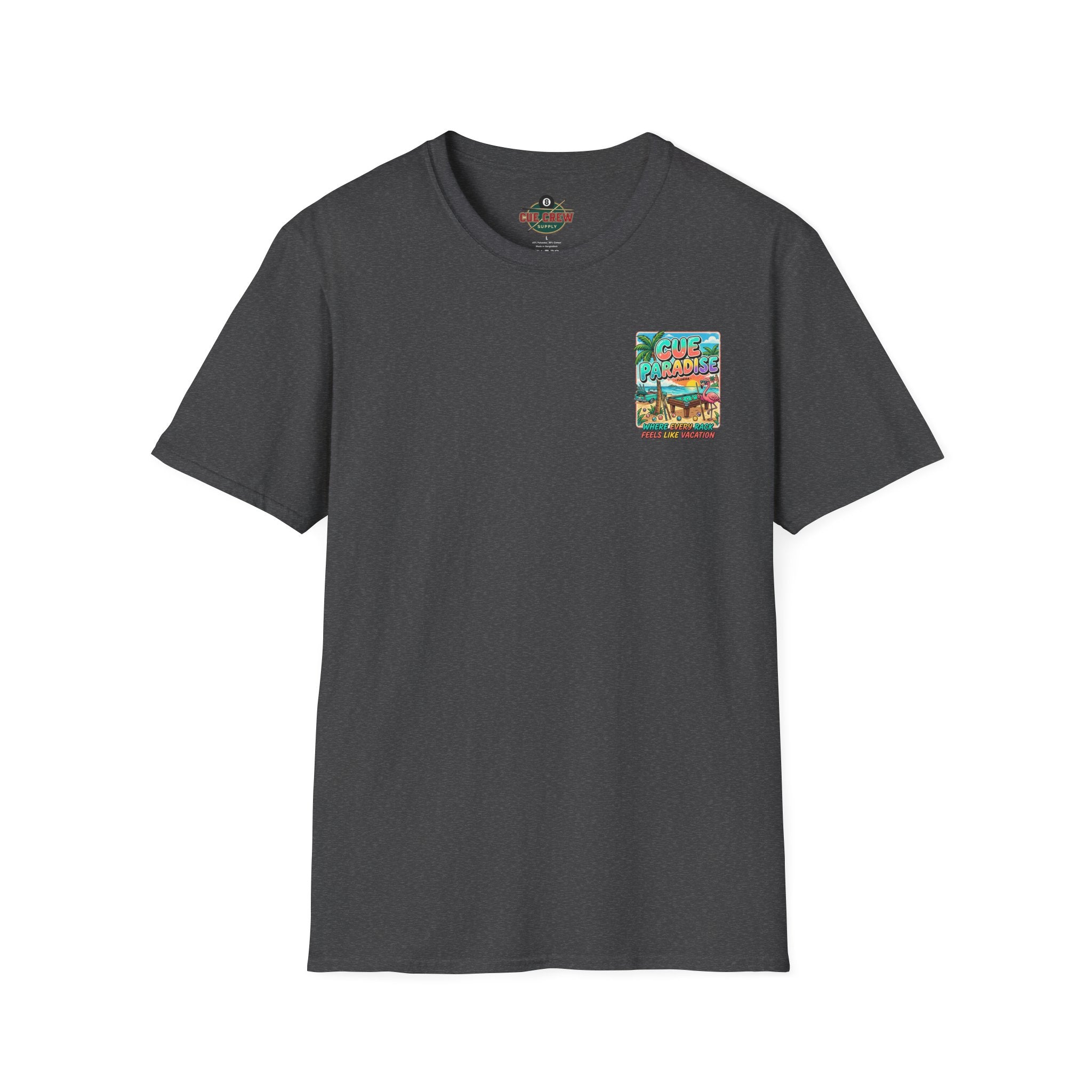 Cue Paradise Florida Billiards T-Shirt | Tropical Pool Player Beach Graphic Tee | Front & Back Print