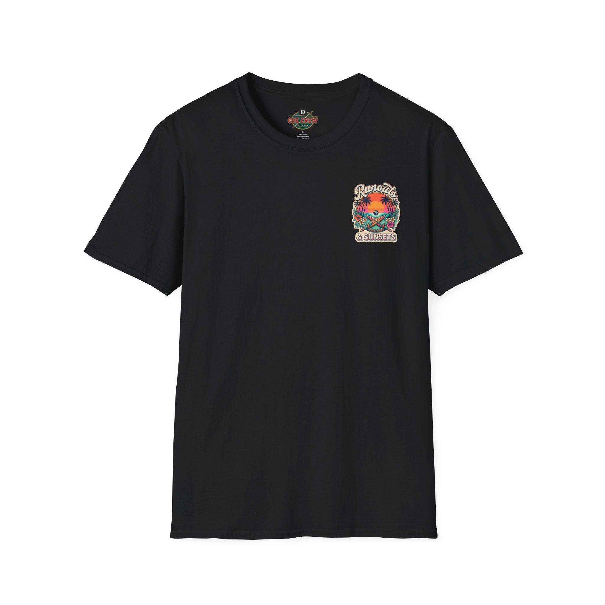Runouts & Sunsets Tropical Billiards T-Shirt | Beach Pool Player Graphic Tee | Front & Back Print