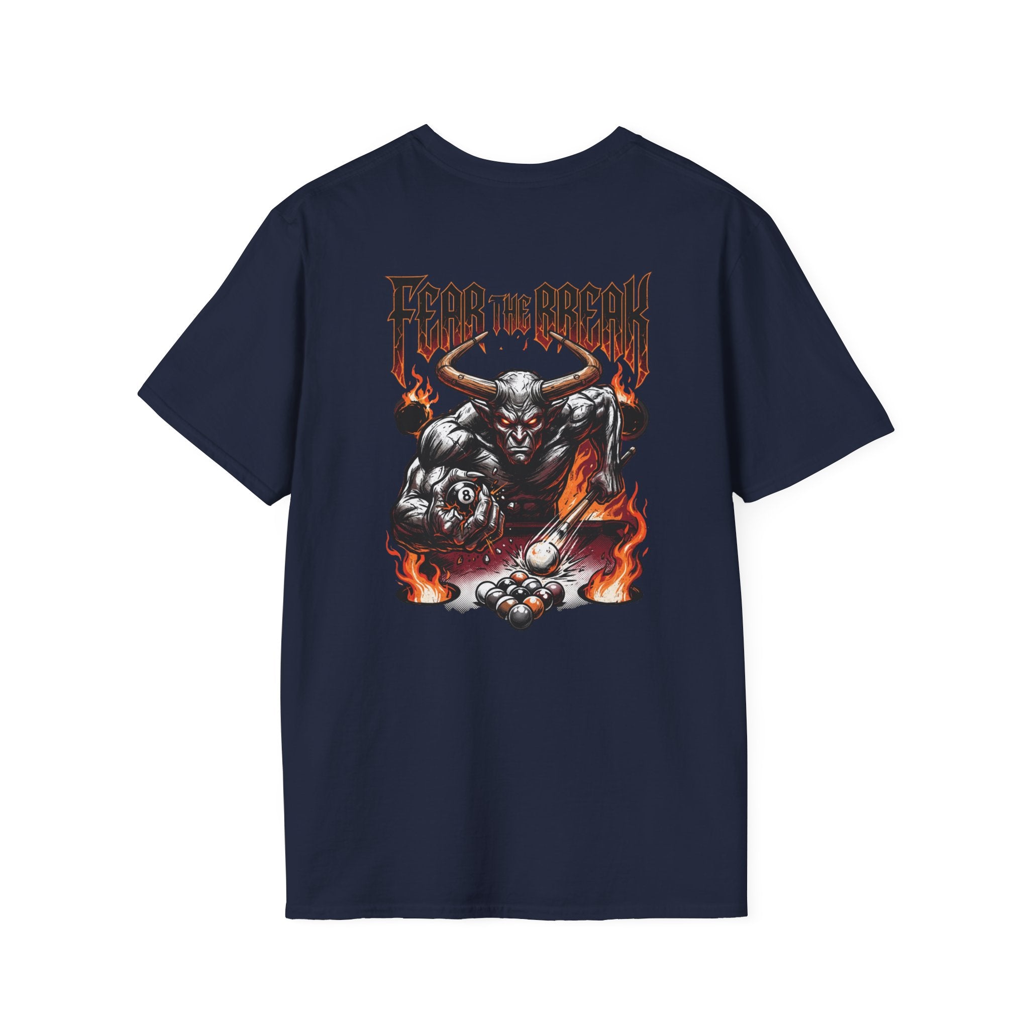 Fear The Break Demon Billiards T-Shirt | Fiery Pool Player Graphic Tee | Front & Back Print
