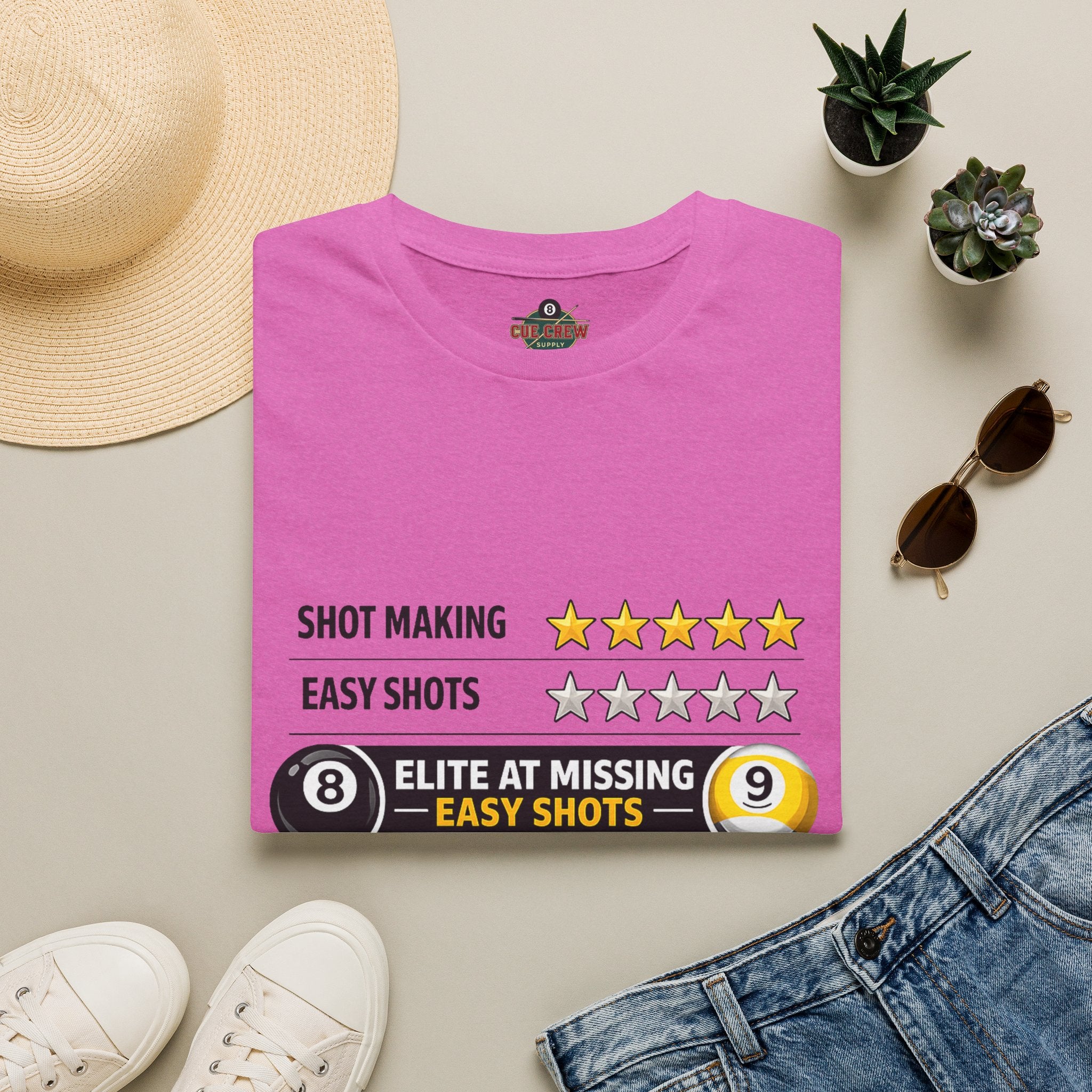 Elite At Missing Easy Shots Funny Billiards T-Shirt | 8 Ball & 9 Ball Graphic Unisex Tee | Front Print Only