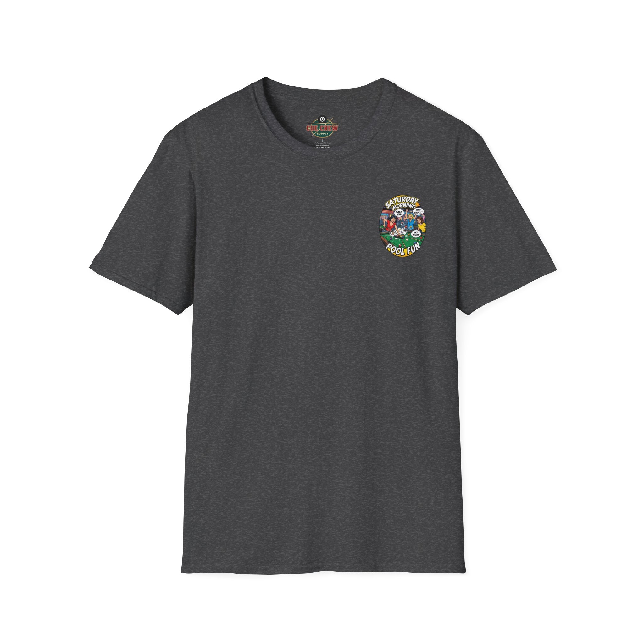 Saturday Morning Pool Fun Retro Comic Billiards T-Shirt | Funny Pool Player Graphic Tee | Front & Back Print