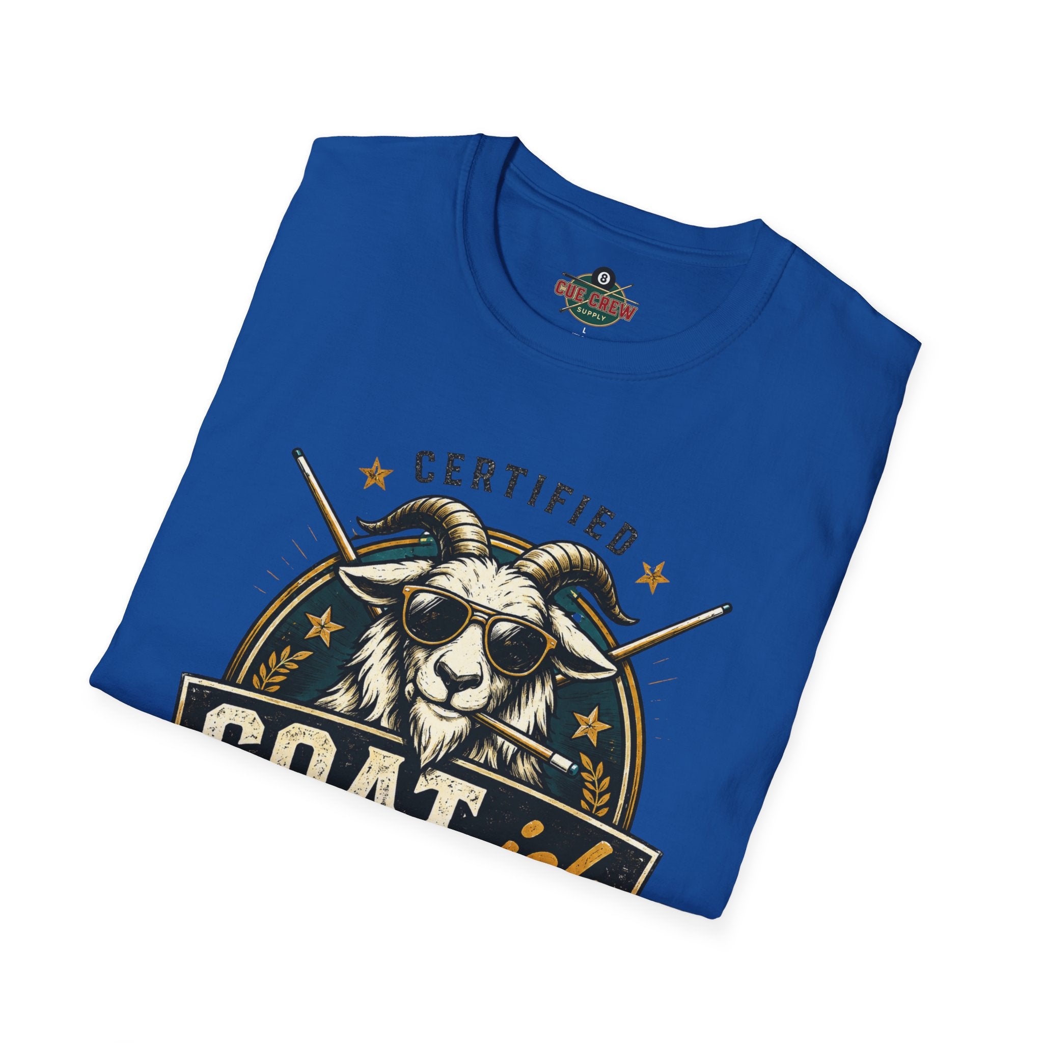 Certified GOAT-ish Funny Billiards T-Shirt | Pool Player Graphic Unisex Tee | 8 Ball Goat Design - Front Only