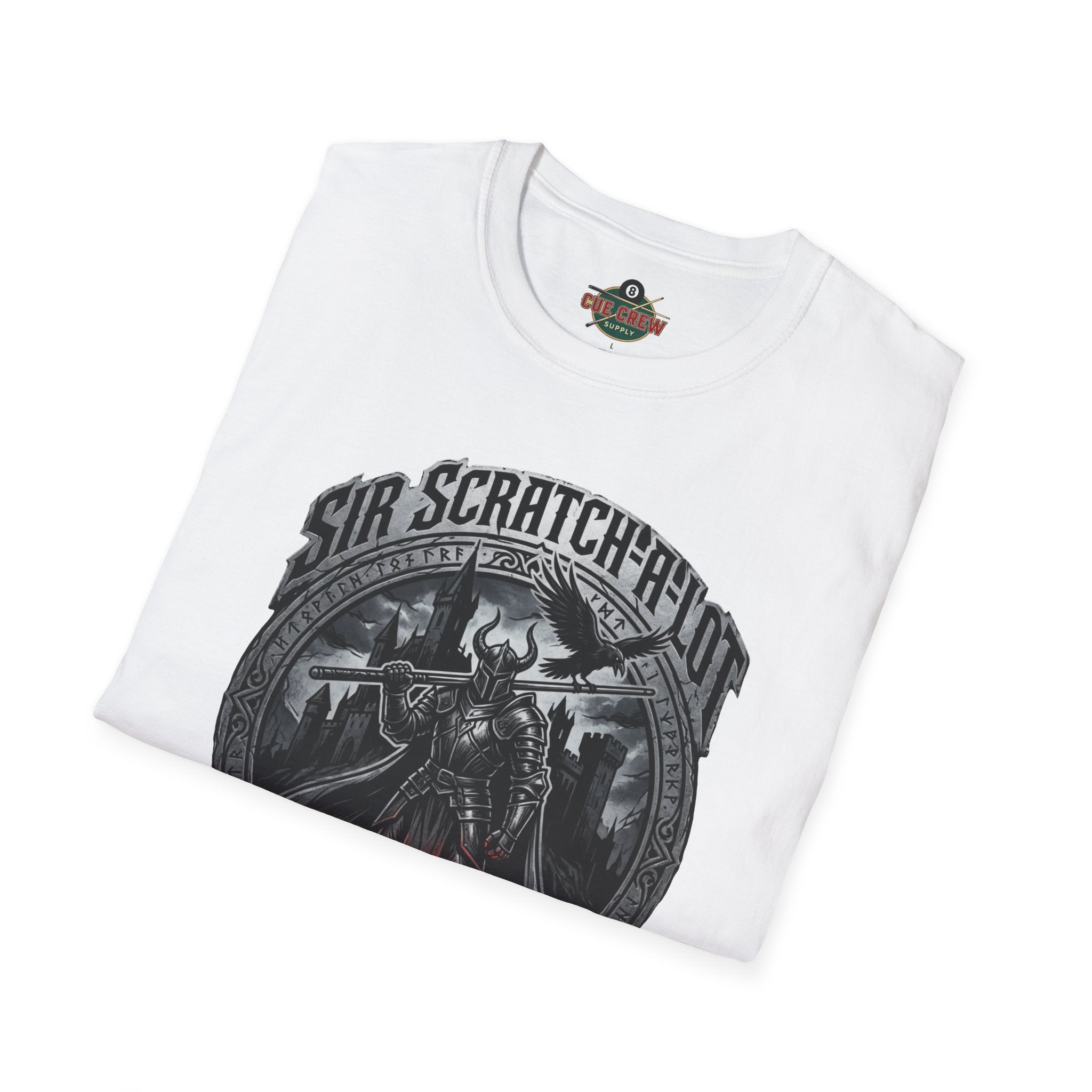 Sir Scratch-A-Lot Funny Billiards T-Shirt | Medieval Pool Knight Graphic | Front Only Print Unisex Tee