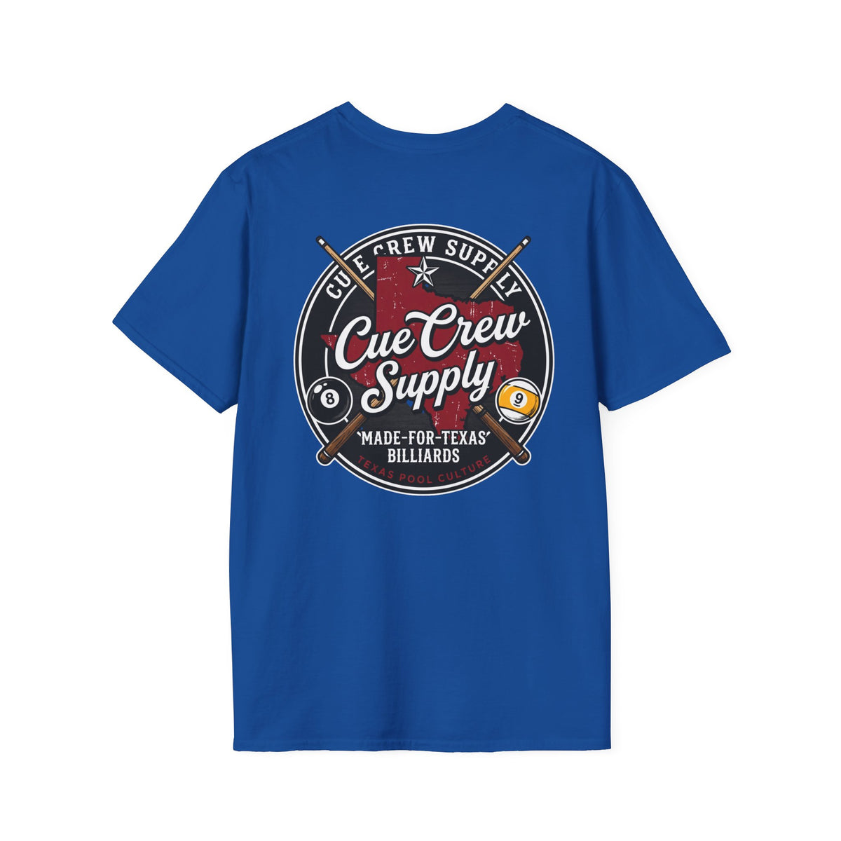 Cue Crew Supply Texas Billiards T-Shirt | Made for Texas Pool Players Graphic Tee | Front & Back Print