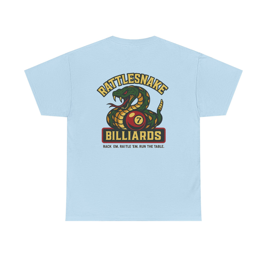 Rattlesnake Billiards - Rack 'Em, Rattle 'Em, Run The Table - Strike Hard, Play Bold Tee