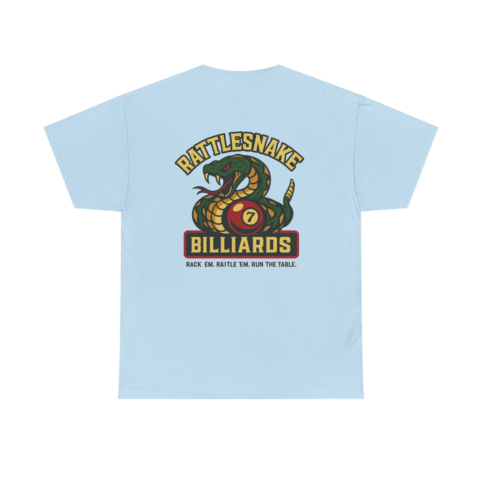 Rattlesnake Billiards - Rack 'Em, Rattle 'Em, Run The Table - Strike Hard, Play Bold Tee
