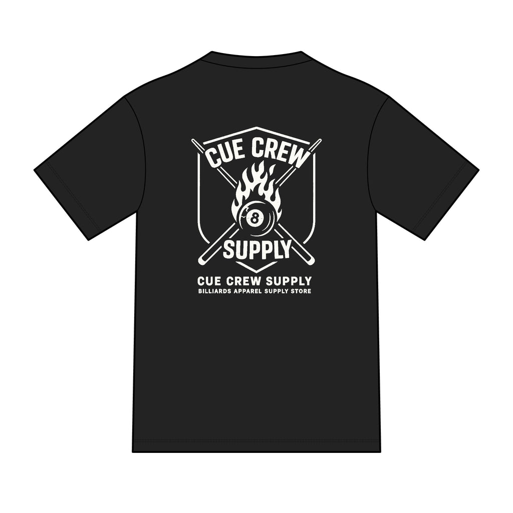 Cue Crew Supply Flaming 8 Ball Billiards Tri-Blend Tee