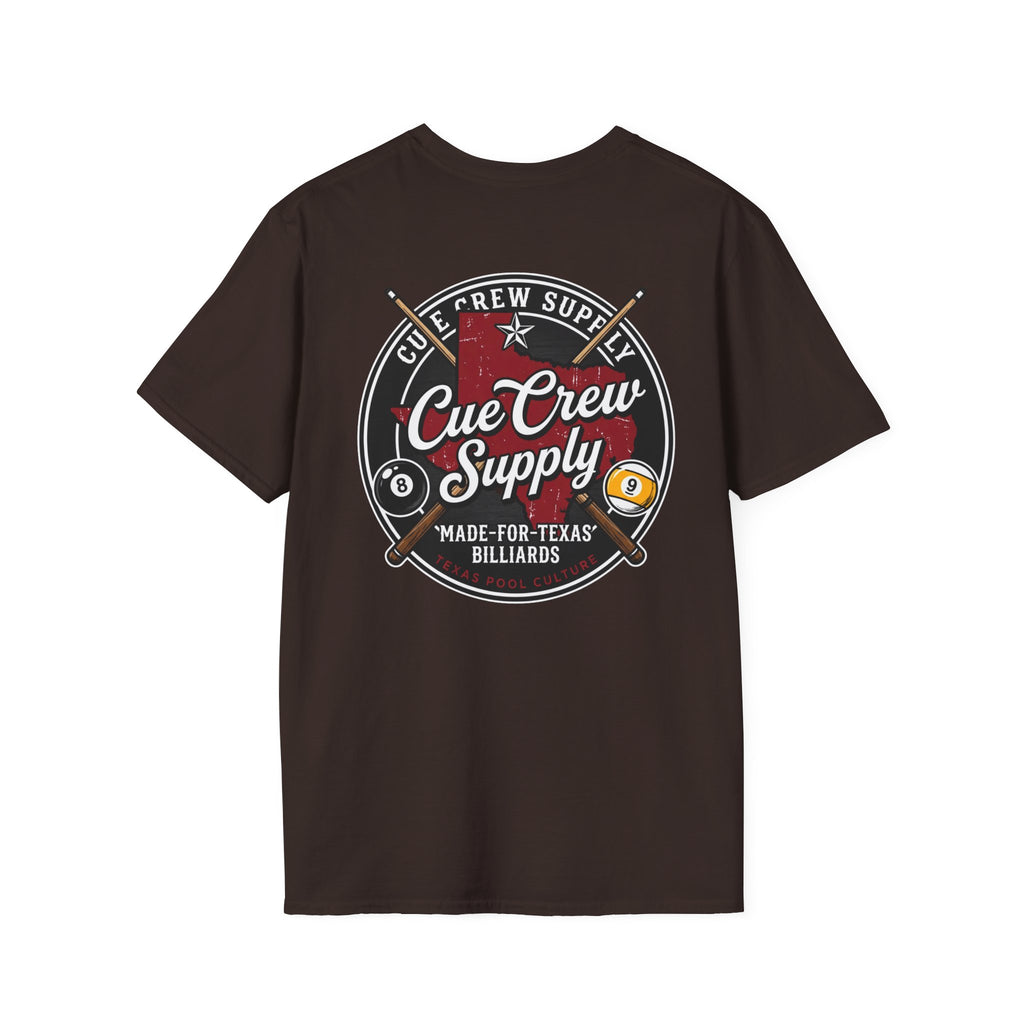 Cue Crew Supply Texas Billiards T-Shirt | Made for Texas Pool Players Graphic Tee | Front & Back Print