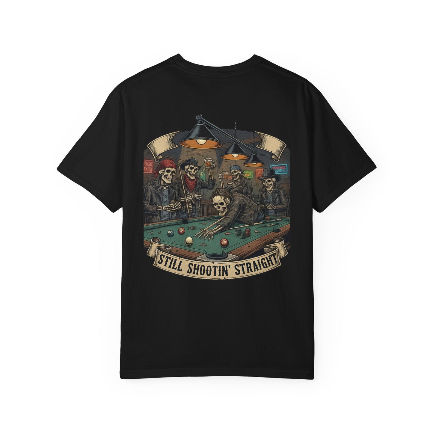 Still Shootin' Straight Pool Skeleton Comfort Colors Tee