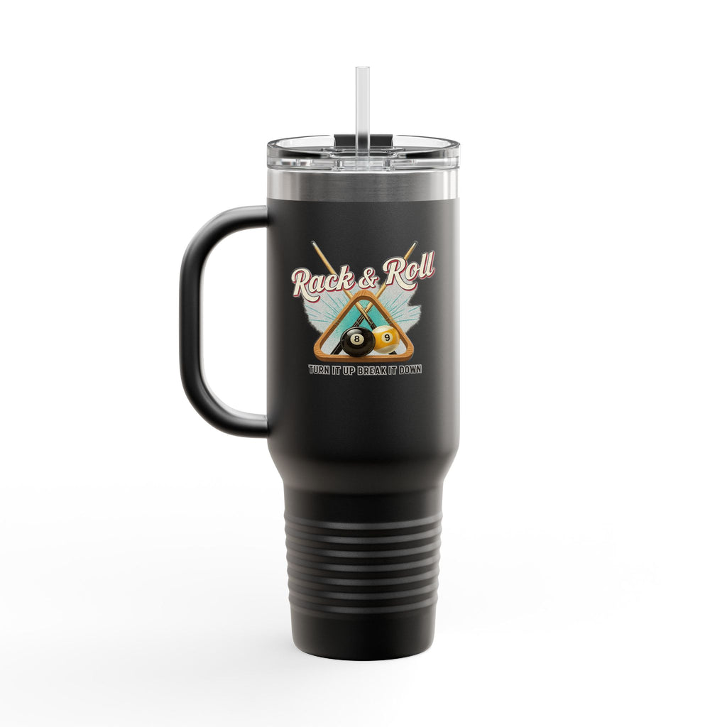Rack & Roll v2 40oz Insulated Travel Mug – Pool Cue Billiards Design,