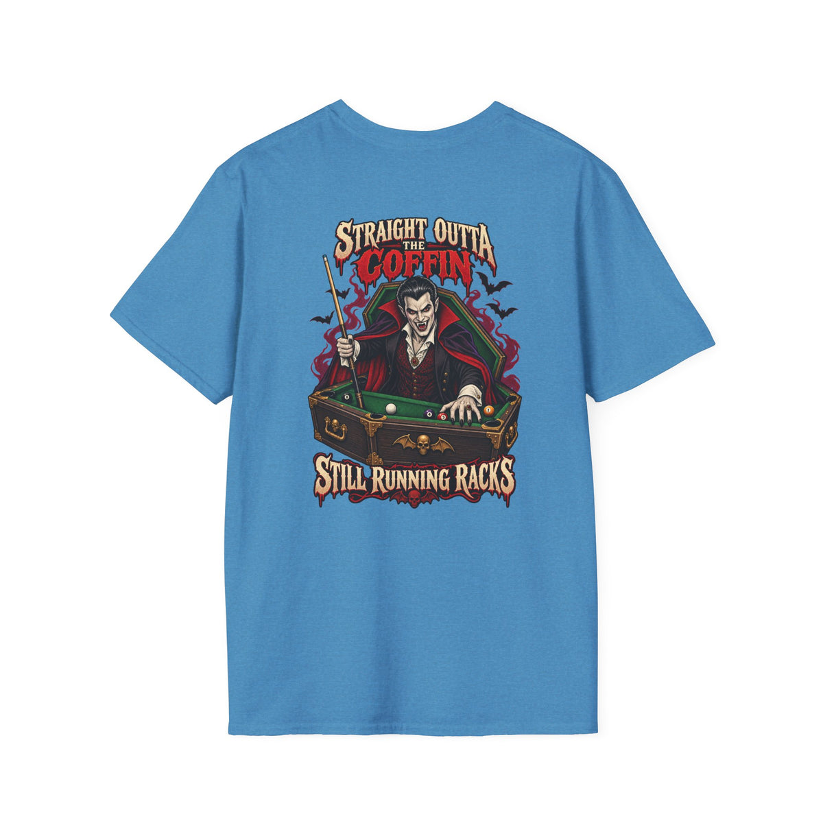 Straight Outta the Coffin – Halloween Billiards T-Shirt – Vampire Pool Player Tee
