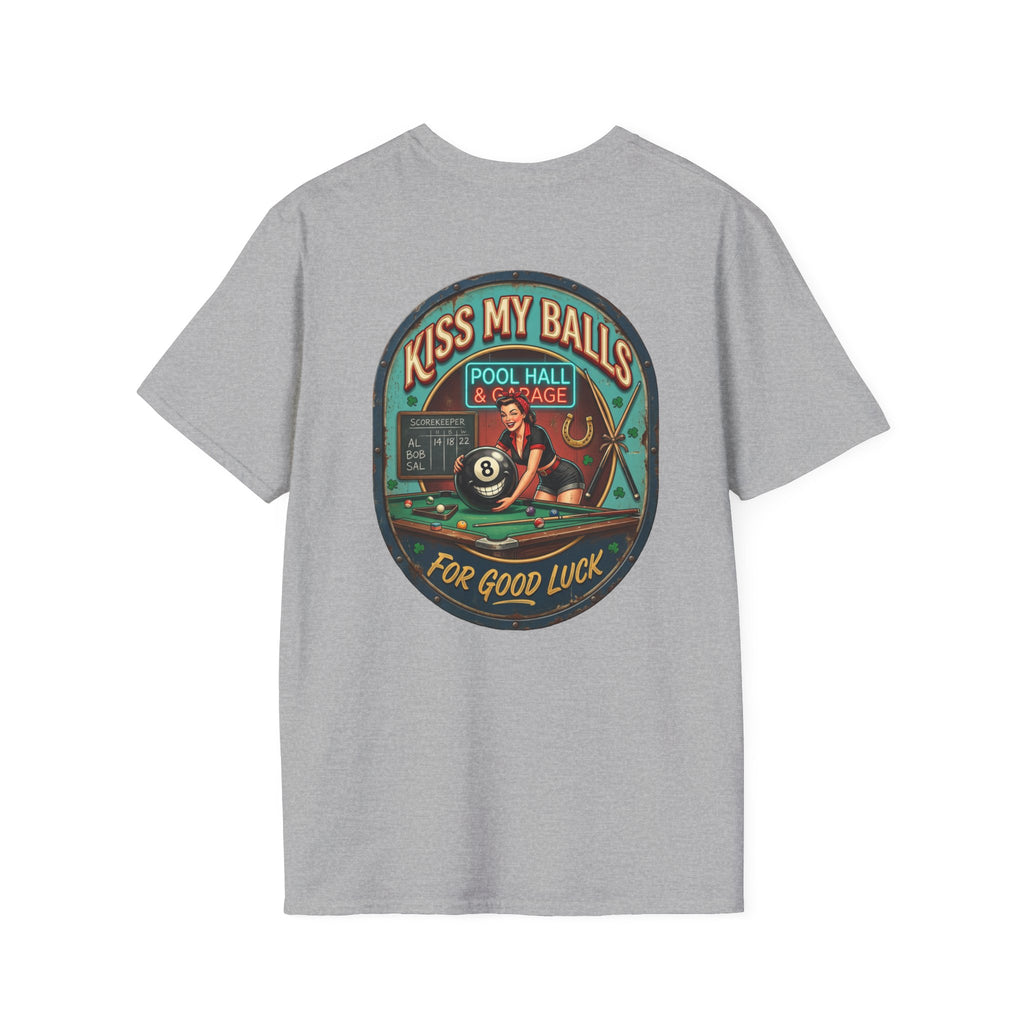 Kiss My Balls For Good Luck Pool Player T-Shirt | Funny Billiards Graphic Tee | Cue Crew Supply