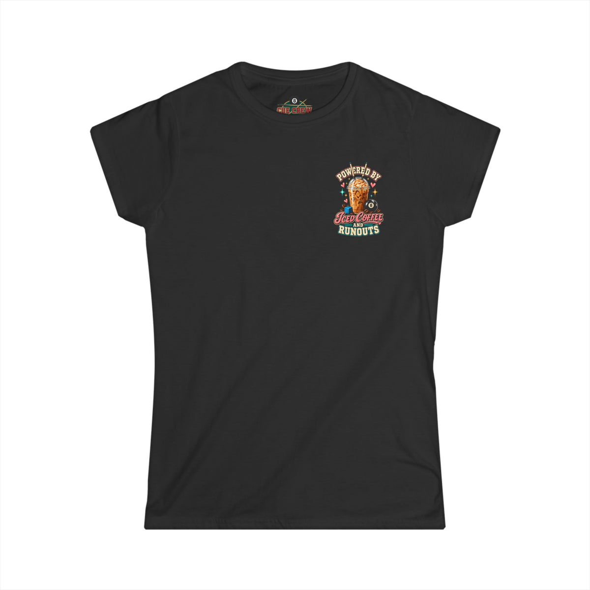 Powered By Iced Coffee & Runouts – Women’s Billiards T-Shirt – Pool Player Tee CCS-WSST-016