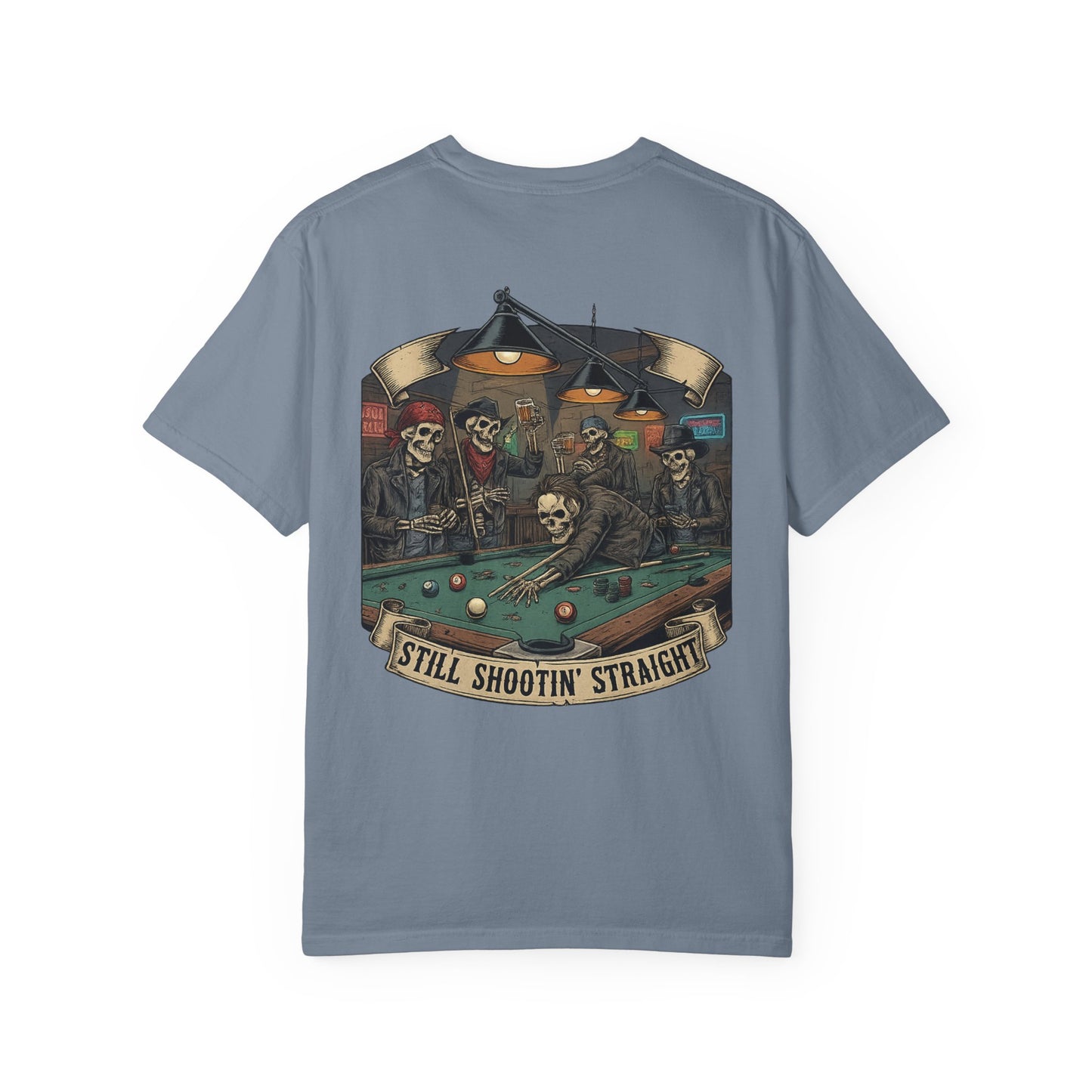 Still Shootin' Straight Pool Skeleton Comfort Colors Tee
