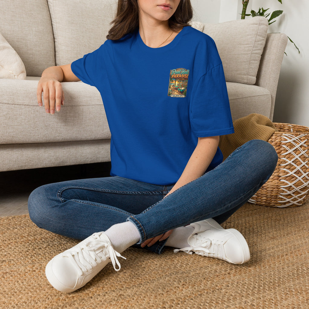 Pool Hall Paradise Tropical Billiards T-Shirt | Beach Bar Pool Player Graphic Tee | Front & Back Print