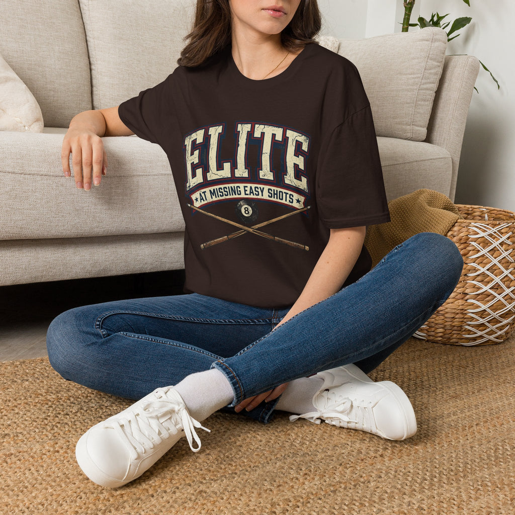 Elite at Missing Easy Shots V2 Funny Billiards T-Shirt | Vintage 8 Ball Pool Player Graphic Unisex Tee