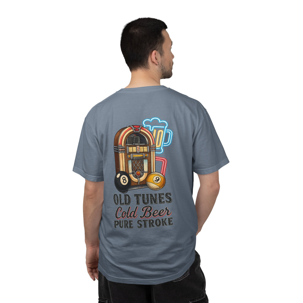 Old Tunes Cold Beer Pure Stroke Retro Music & Pool Comfort Colors Tee