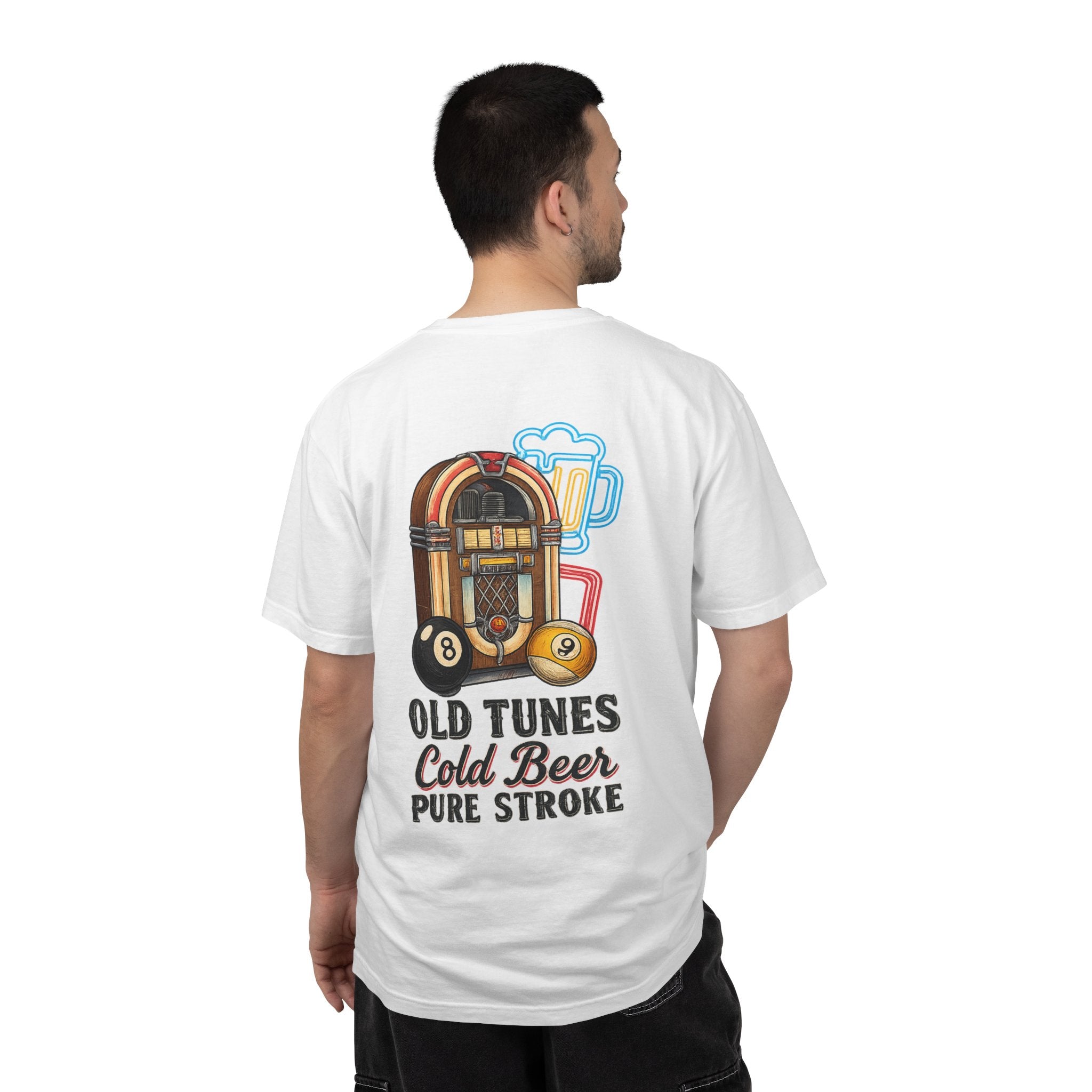 Old Tunes Cold Beer Pure Stroke Retro Music & Pool Comfort Colors Tee