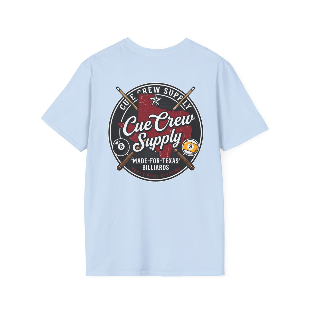 Cue Crew Supply Texas Billiards T-Shirt | Made for Texas Pool Players Graphic Tee | Front & Back Print