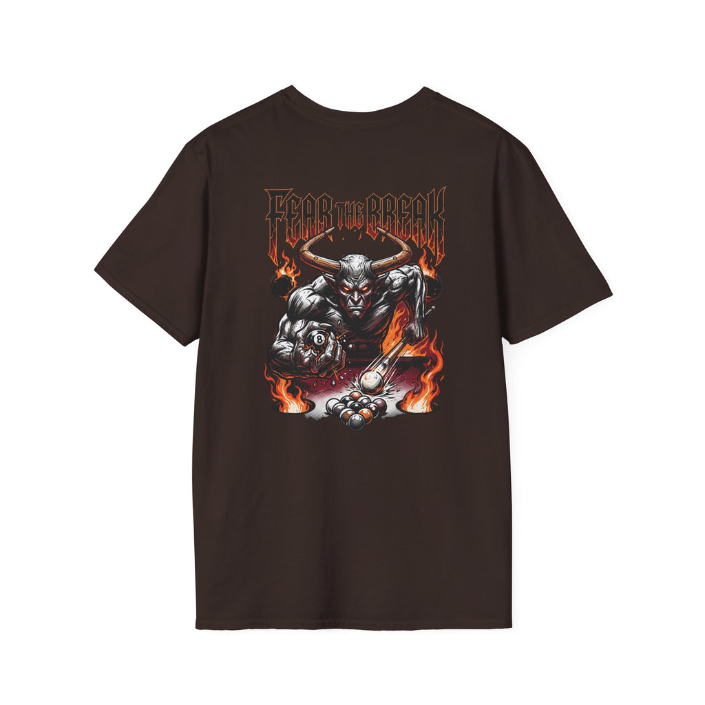 Fear The Break Demon Billiards T-Shirt | Fiery Pool Player Graphic Tee | Front & Back Print