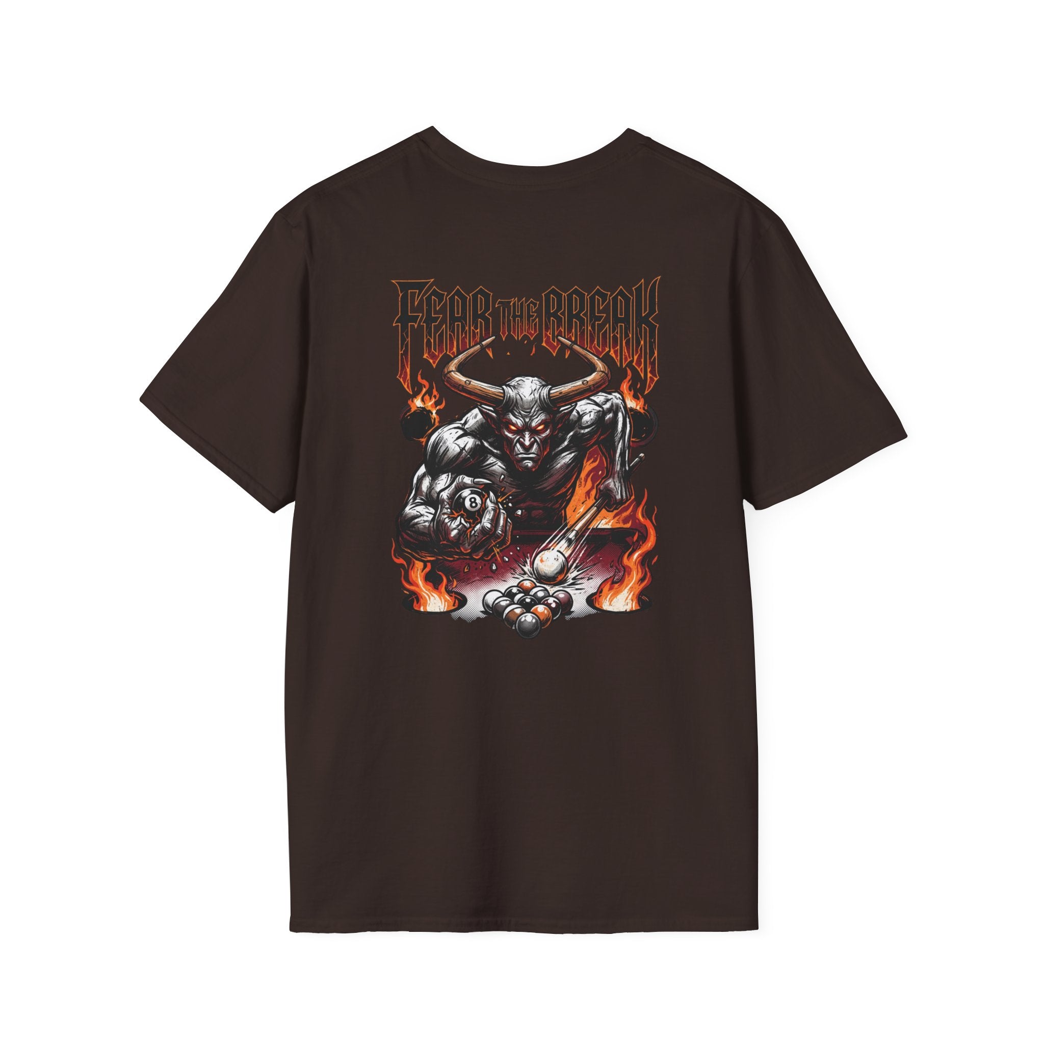 Fear The Break Demon Billiards T-Shirt | Fiery Pool Player Graphic Tee | Front & Back Print