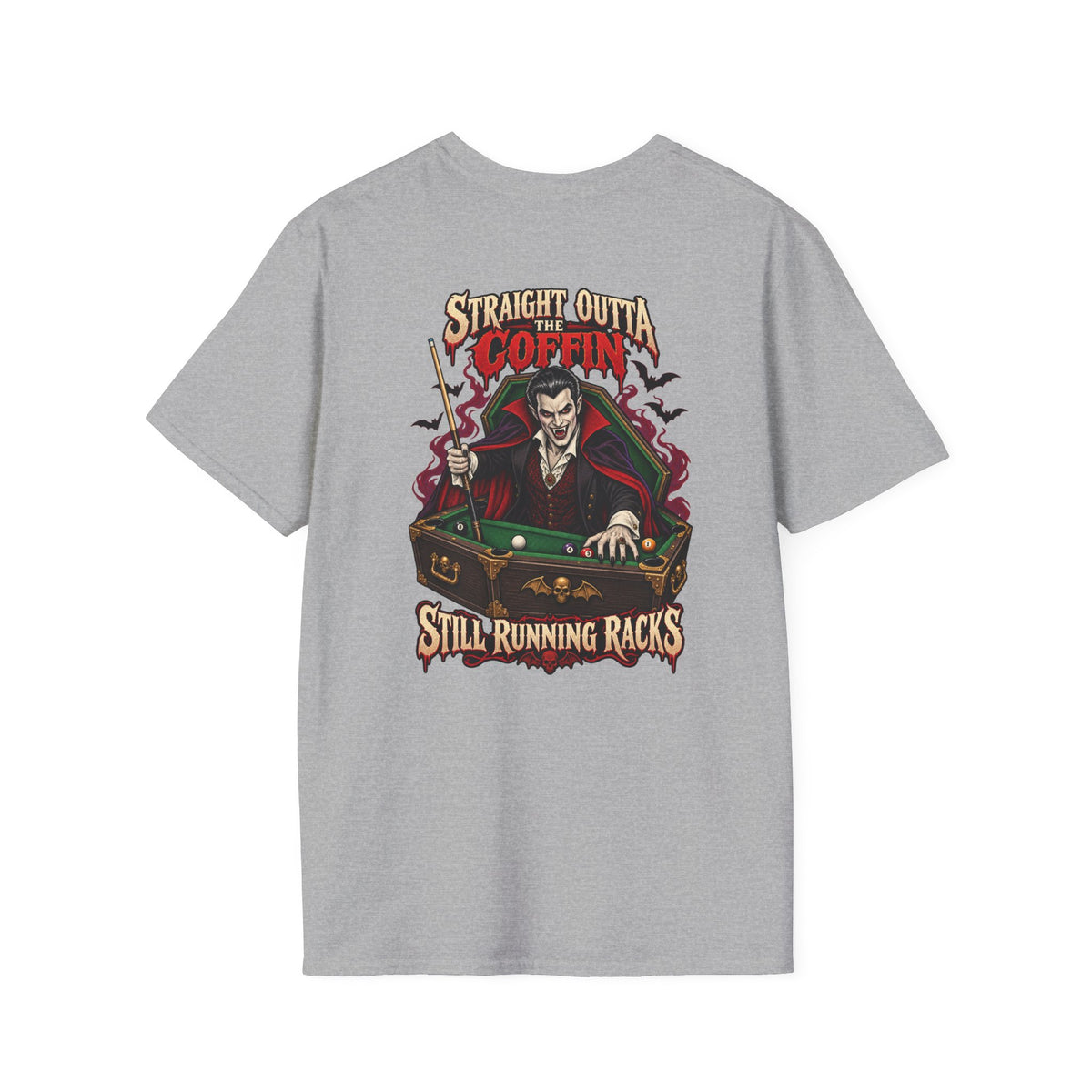 Straight Outta the Coffin – Halloween Billiards T-Shirt – Vampire Pool Player Tee