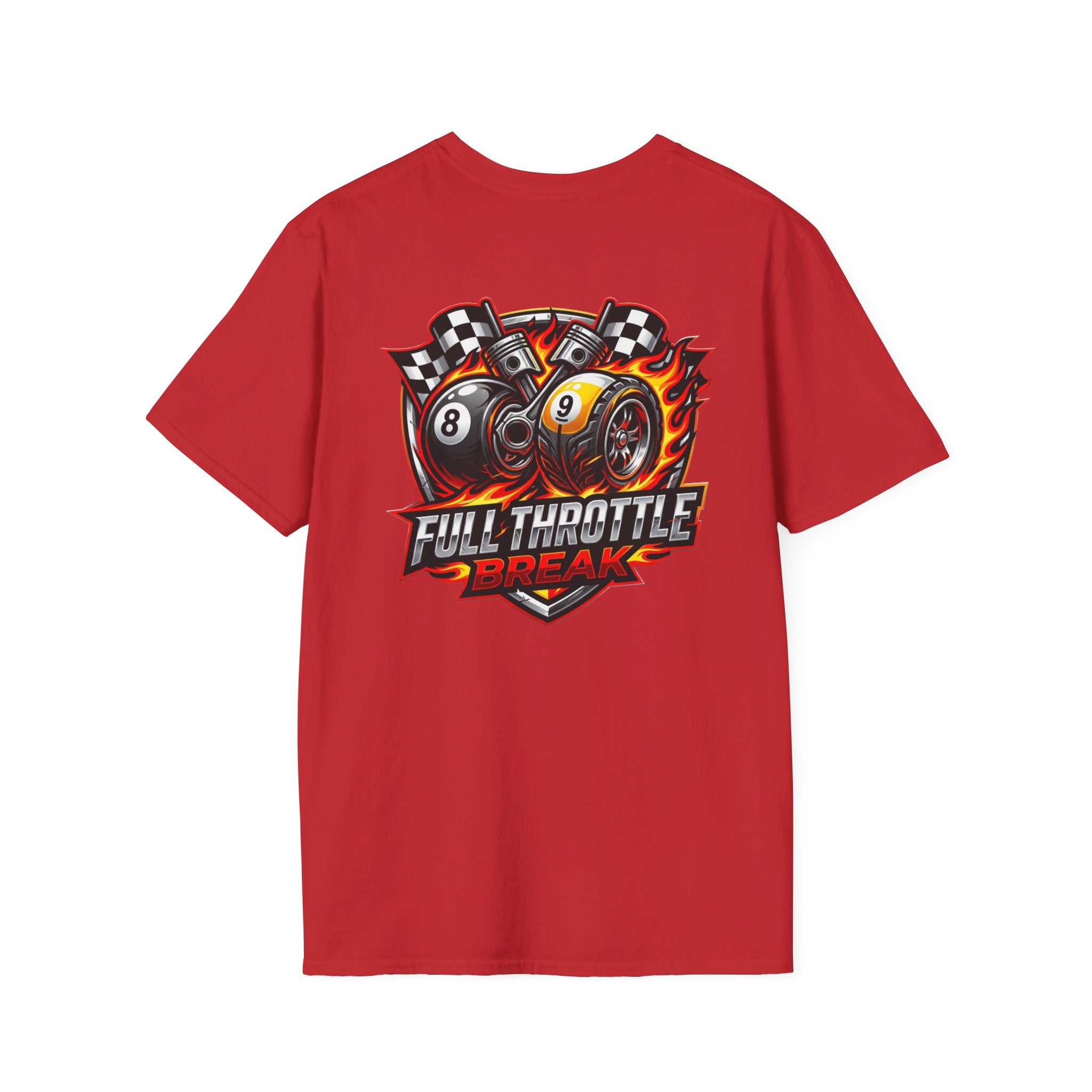 Full Throttle Break Billiards T-Shirt | Racing Inspired 8 Ball & 9 Ball Pool Player Graphic Tee | Front & Back Print