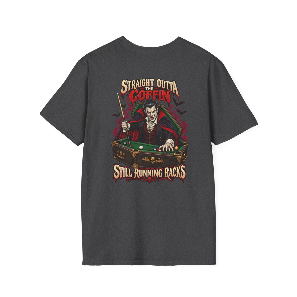 Straight Outta the Coffin – Halloween Billiards T-Shirt – Vampire Pool Player Tee
