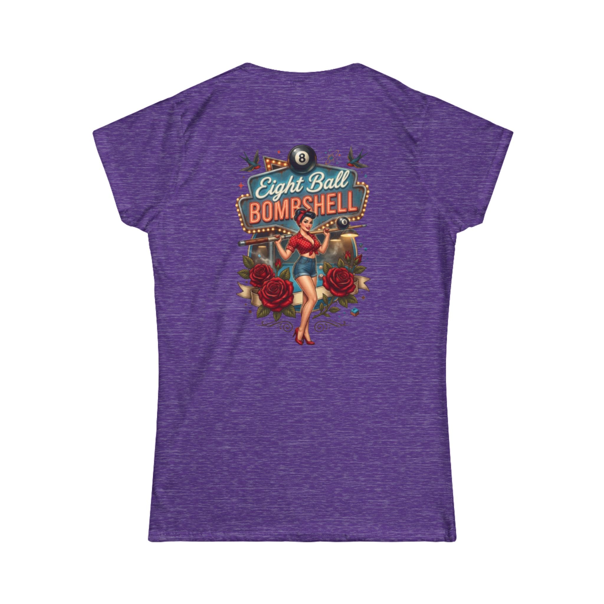 Eight Ball Bombshell V2 Women's Billiards T-Shirt | Retro Pin-Up Pool Player Graphic Tee | Front & Back Print