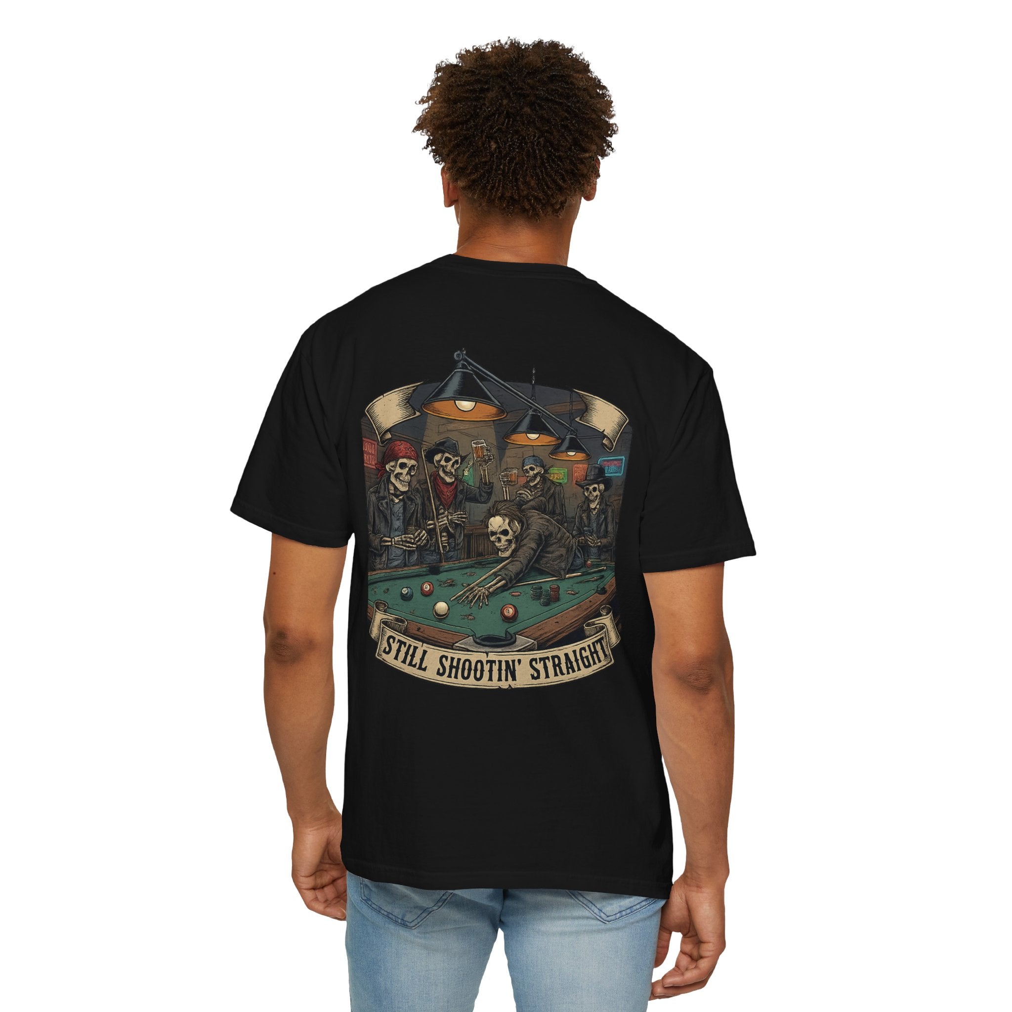 Still Shootin' Straight Pool Skeleton Comfort Colors Tee