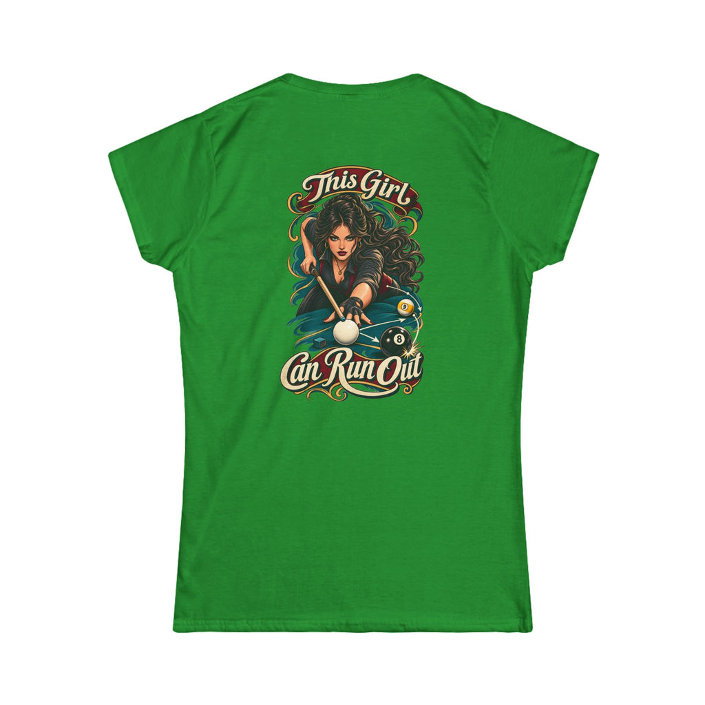 This Girl Can Run Out – Women’s Billiards T-Shirt – Front & Back Pool Tee