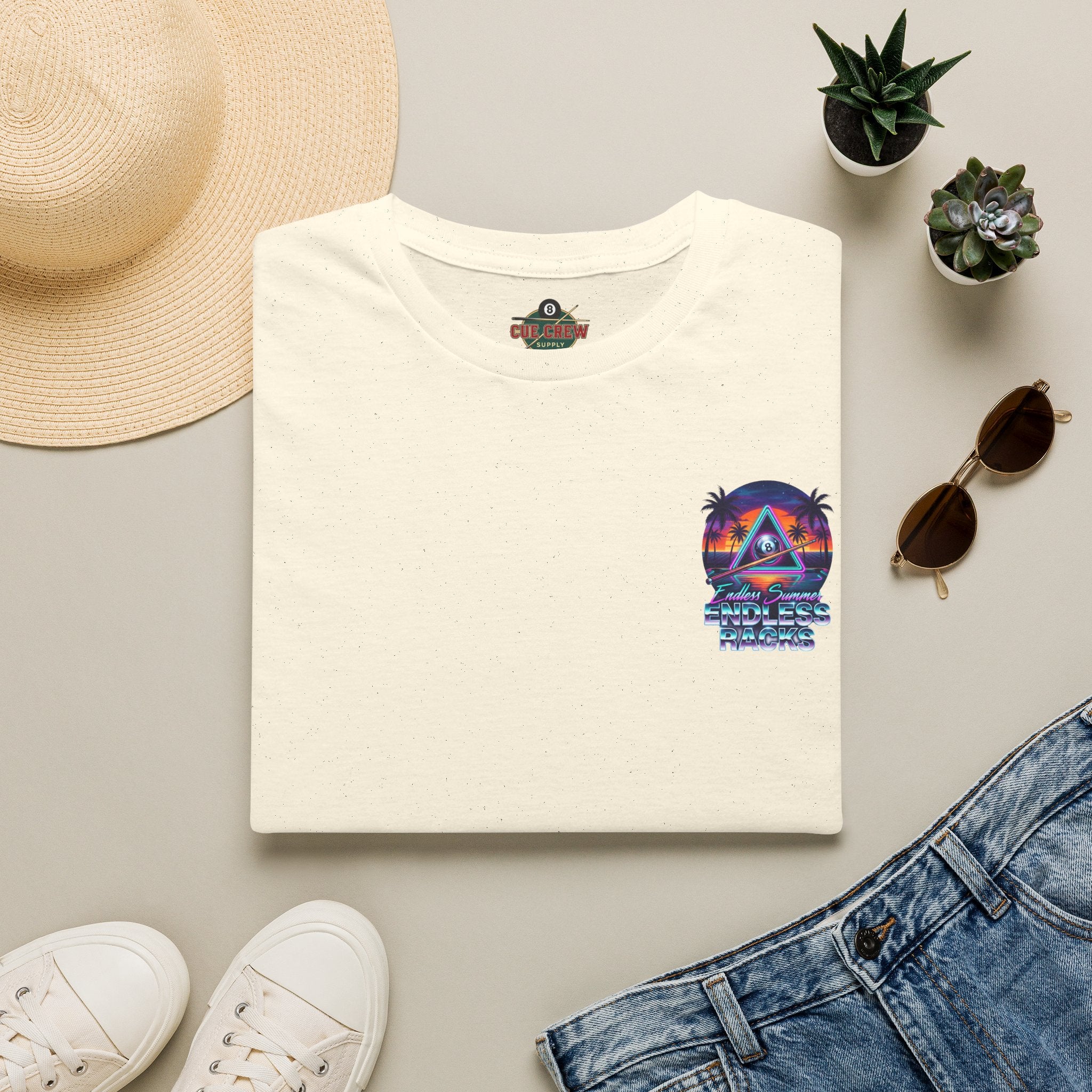 Endless Summer Endless Racks Billiards T-Shirt | Retro Sunset Pool Player Graphic Tee | Tropical 8 Ball Beach Vibes Shirt