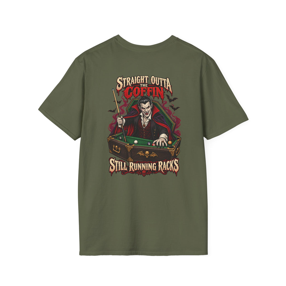 Straight Outta the Coffin – Halloween Billiards T-Shirt – Vampire Pool Player Tee