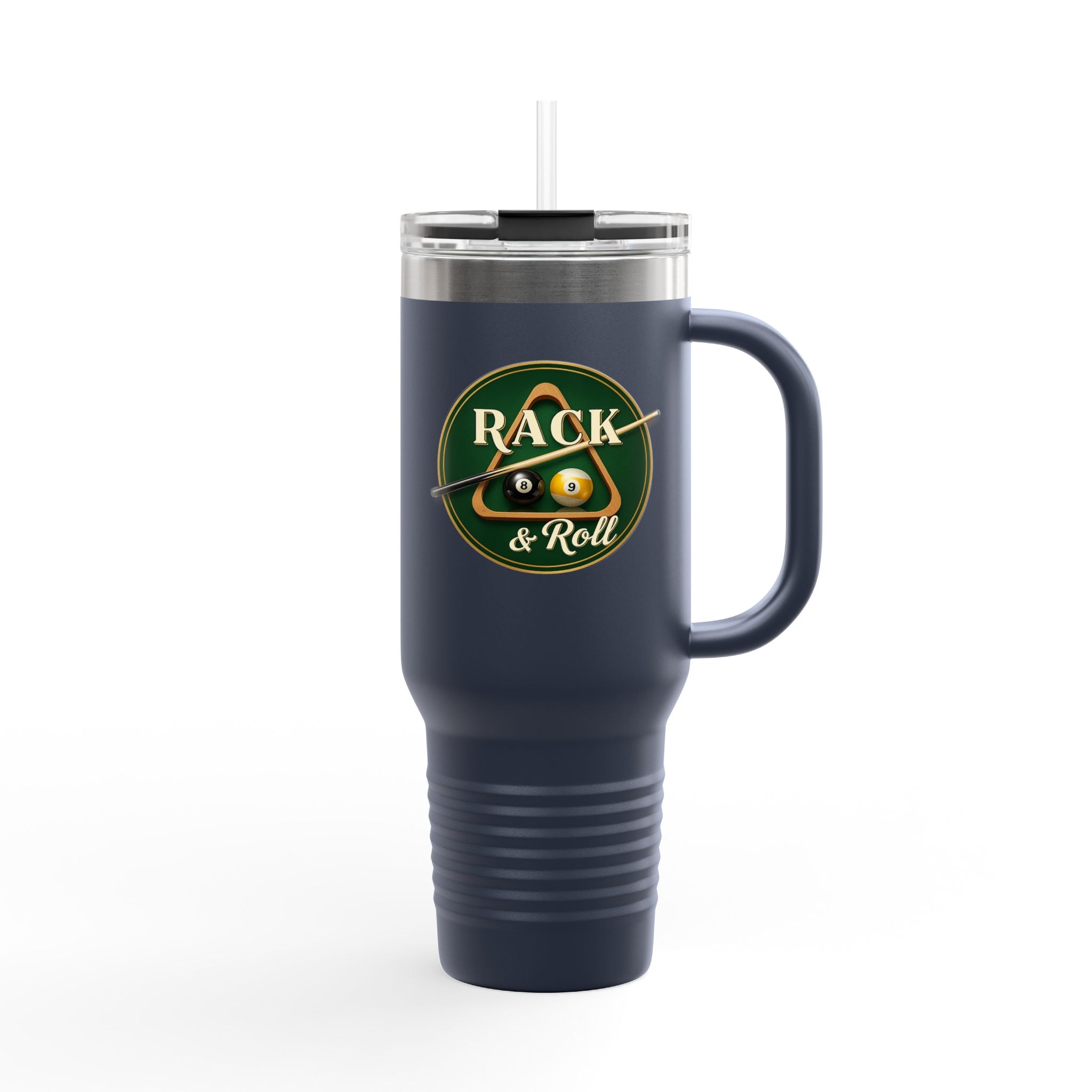 Rack & Roll Billiards Pool Cue Logo 40oz Insulated Travel Mug