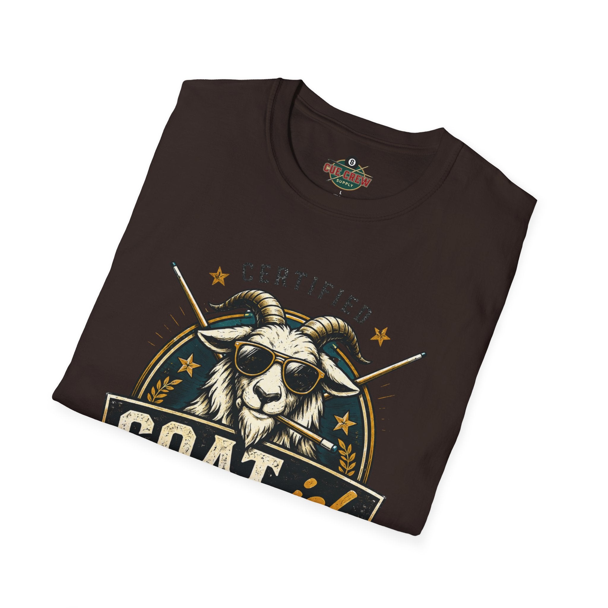 Certified GOAT-ish Funny Billiards T-Shirt | Pool Player Graphic Unisex Tee | 8 Ball Goat Design - Front Only