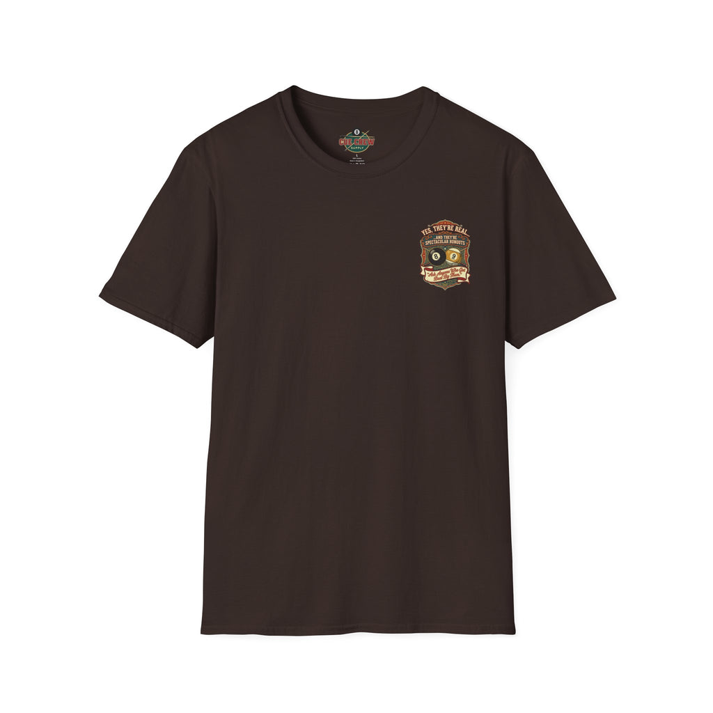Yes, They're Real… Spectacular Runouts Billiards T-Shirt | Funny Pool Player Graphic Tee | Front & Back Print