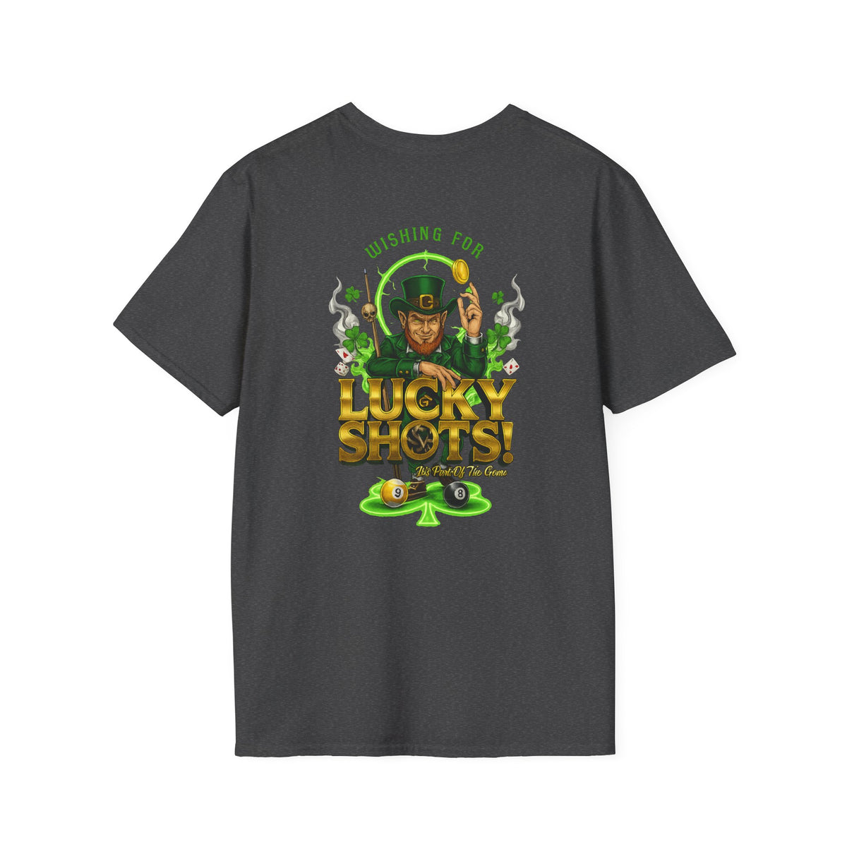 Wishing for Lucky Shots! Funny St. Patrick's Day Pool Player T-Shirt | Irish Billiards Graphic Tee | Front & Back Print