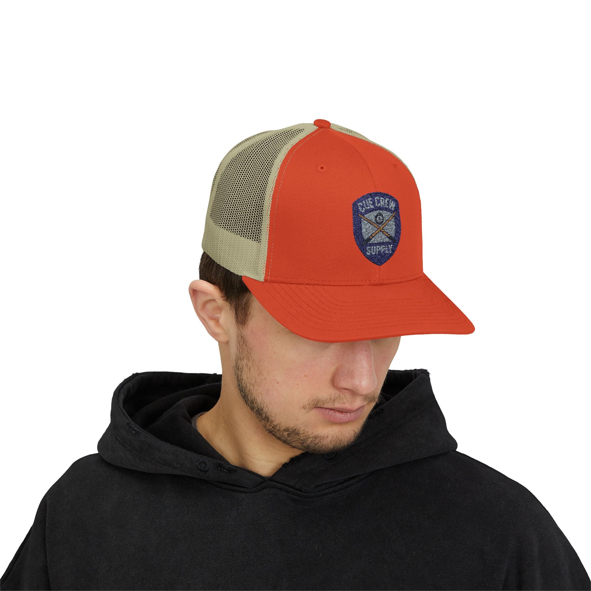 Cue Crew Supply V1 Embroidered Patch Trucker Hat - Yupoong