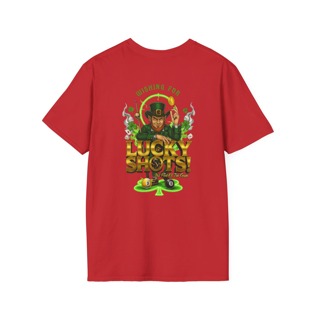 Wishing for Lucky Shots! Funny St. Patrick's Day Pool Player T-Shirt | Irish Billiards Graphic Tee | Front & Back Print