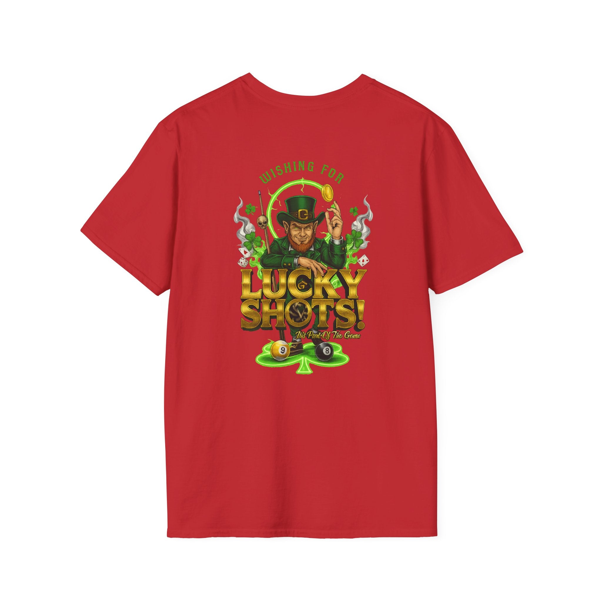 Wishing for Lucky Shots! Funny St. Patrick's Day Pool Player T-Shirt | Irish Billiards Graphic Tee | Front & Back Print